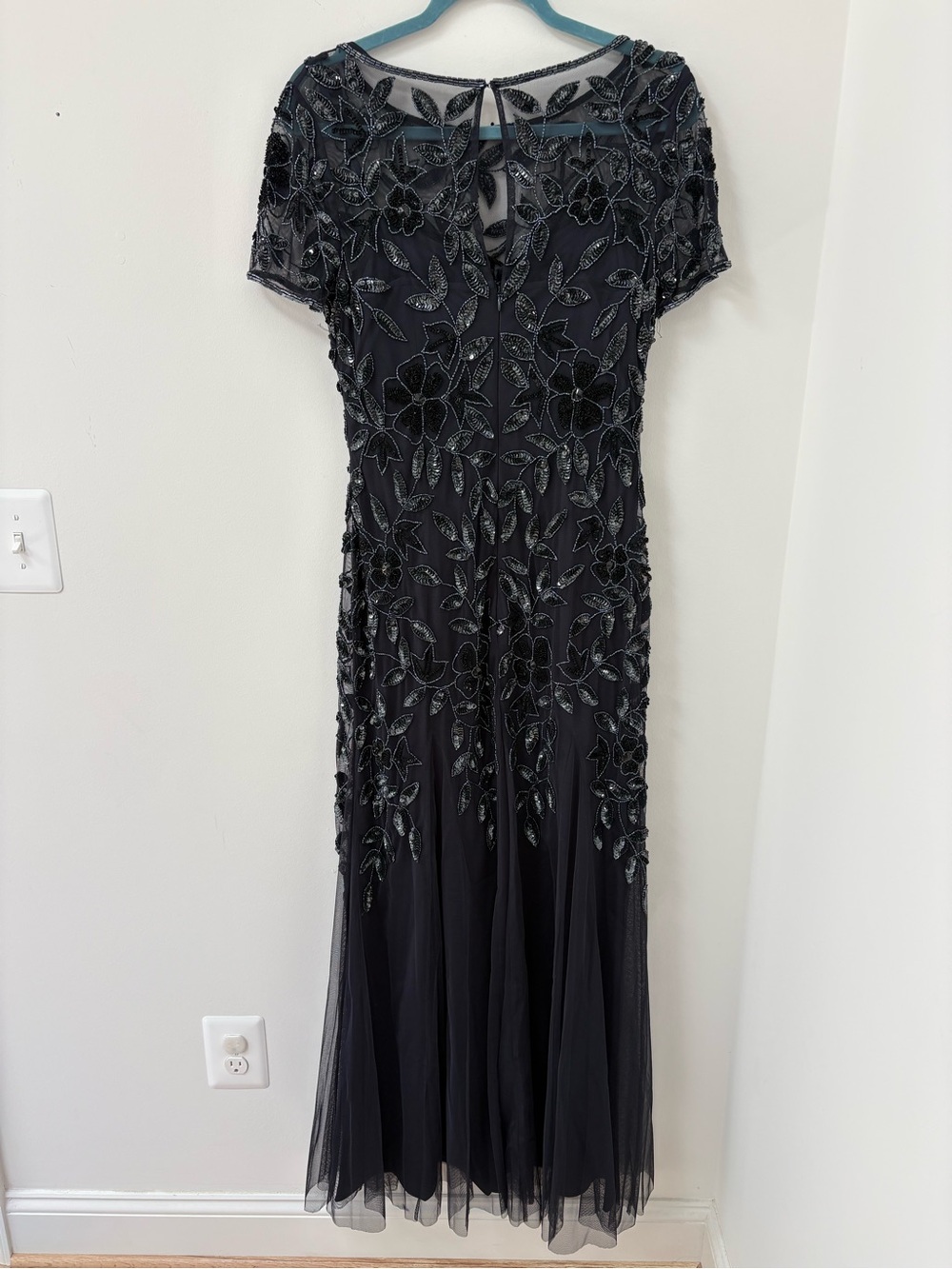 Adrianna Papell Black & Navy Beaded Floral Maxi Dress - Picture 3 of 4